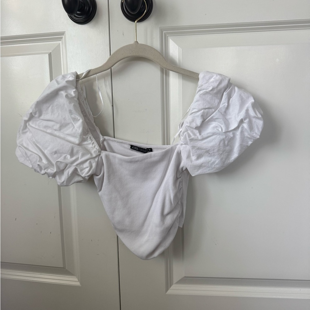 Zara White Puff Sleeve Top